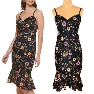 Guess Floral Lace Dress Sz.12 Black Spaghetti Straps Ruffle Fairy Event Party